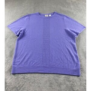 Kim Rogers Signature Womens Purple Cable Knit Short Sleeve Sweater Plus 1X
